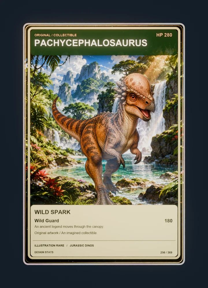 Pachycephalosaurus full-art collection collectible card with holographic foil