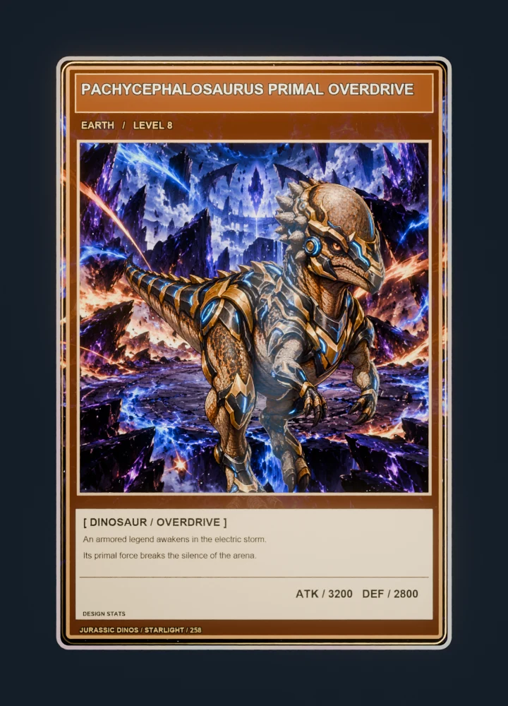 Pachycephalosaurus anime battle collectible card with holographic foil