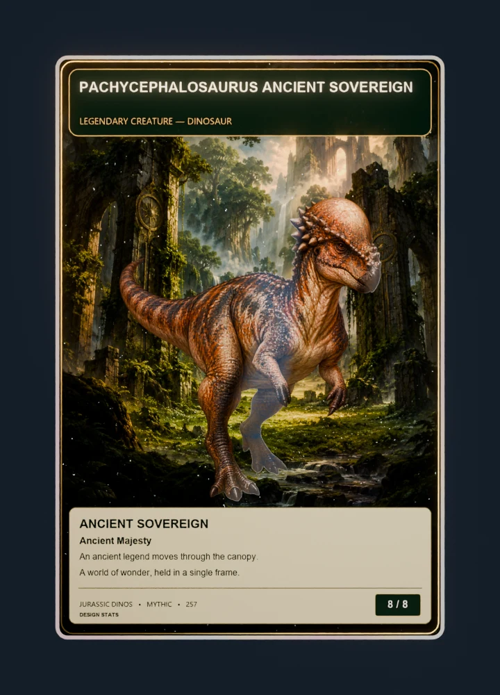 Pachycephalosaurus fantasy oil painting collectible card with holographic foil