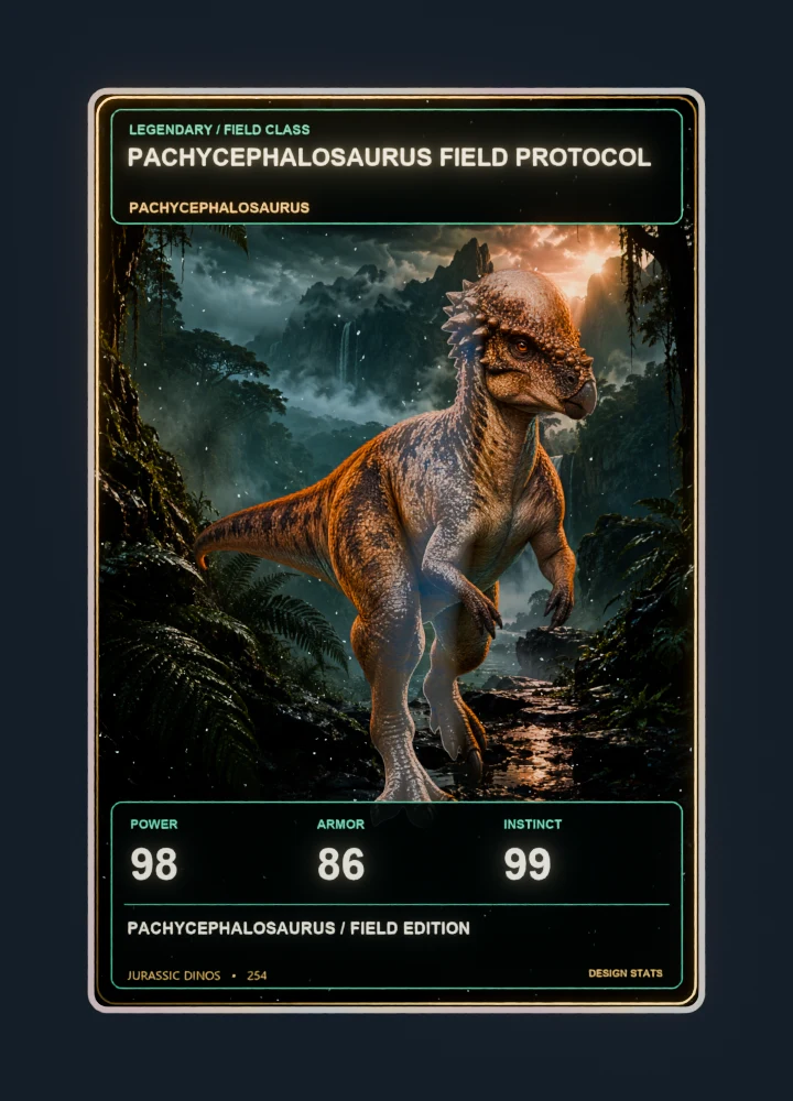 Pachycephalosaurus realistic 3d game collectible card with holographic foil