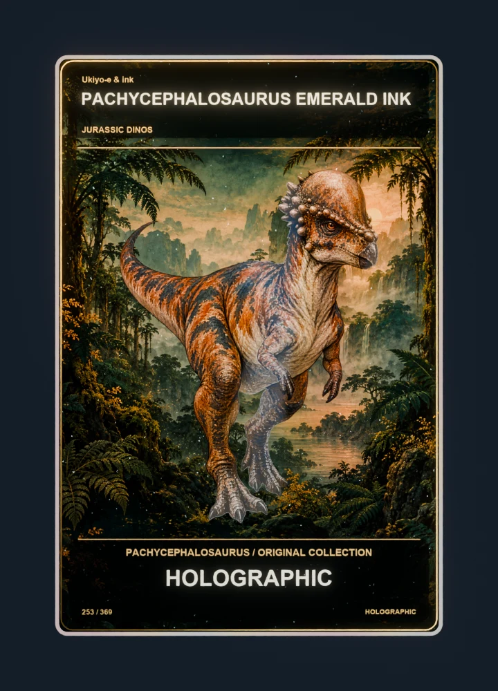 Pachycephalosaurus ukiyo-e & ink collectible card with holographic foil
