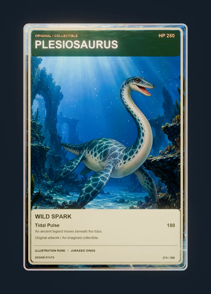 Plesiosaurus full-art collection collectible card with holographic foil