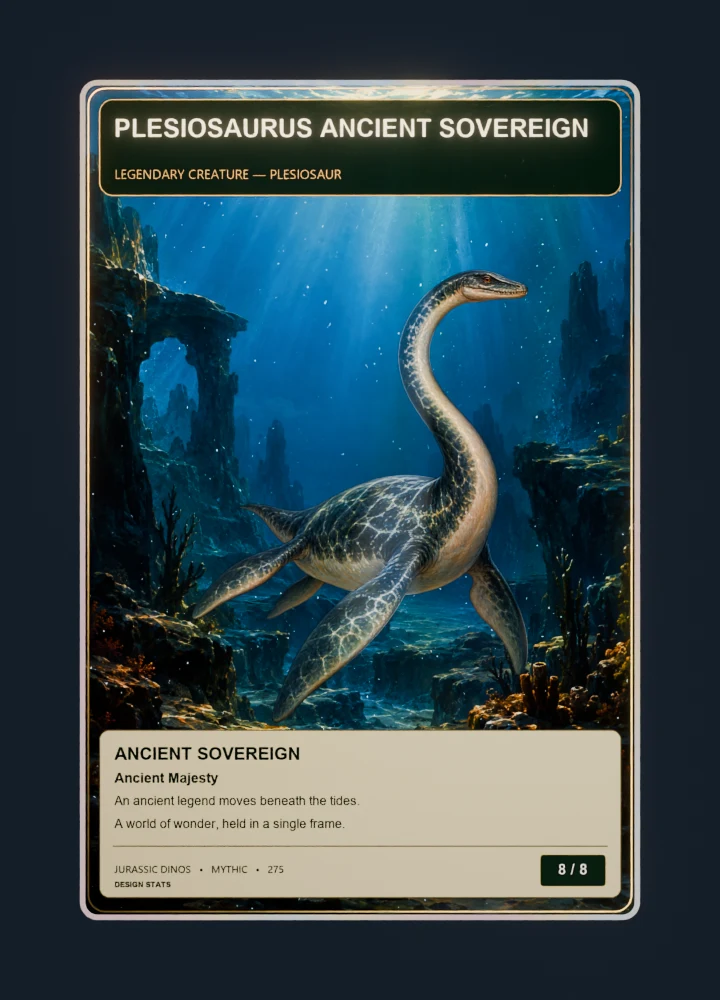 Plesiosaurus fantasy oil painting collectible card with holographic foil