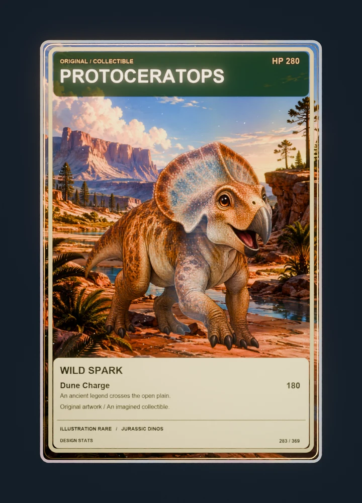 Protoceratops full-art collection collectible card with holographic foil