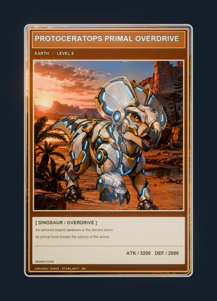Protoceratops anime battle collectible card with holographic foil