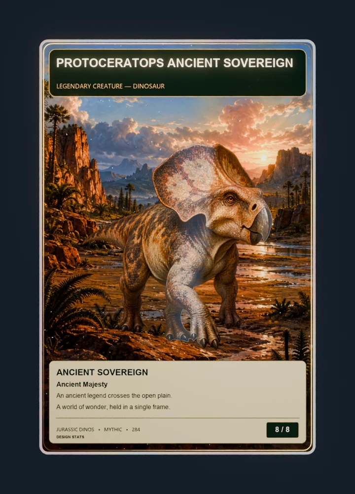 Protoceratops fantasy oil painting collectible card with holographic foil