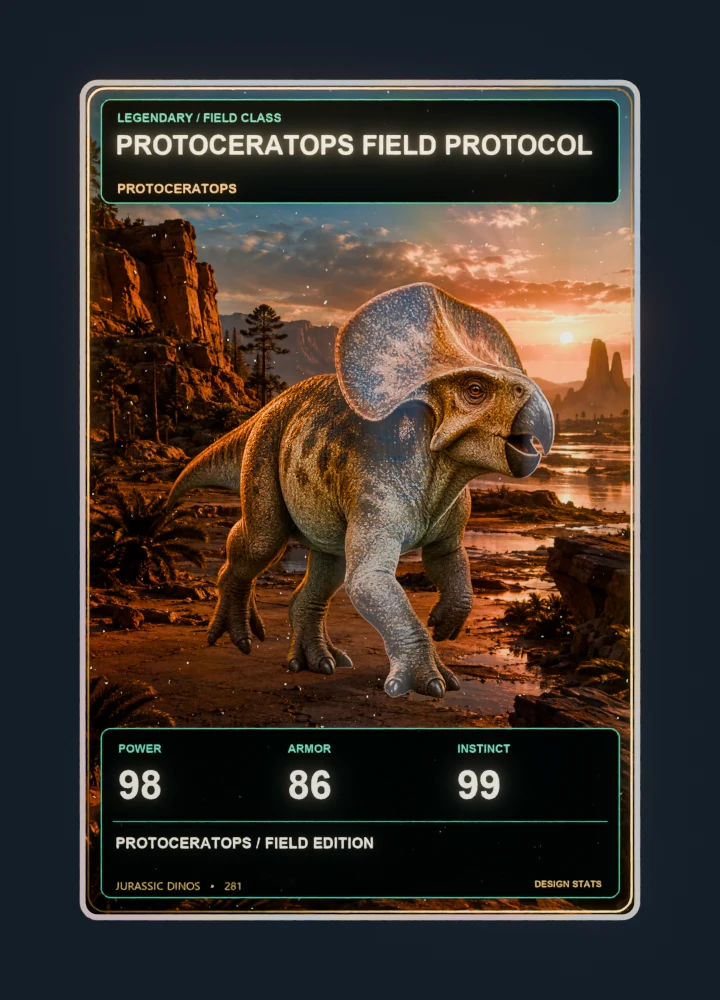 Protoceratops realistic 3D game holographic representative card