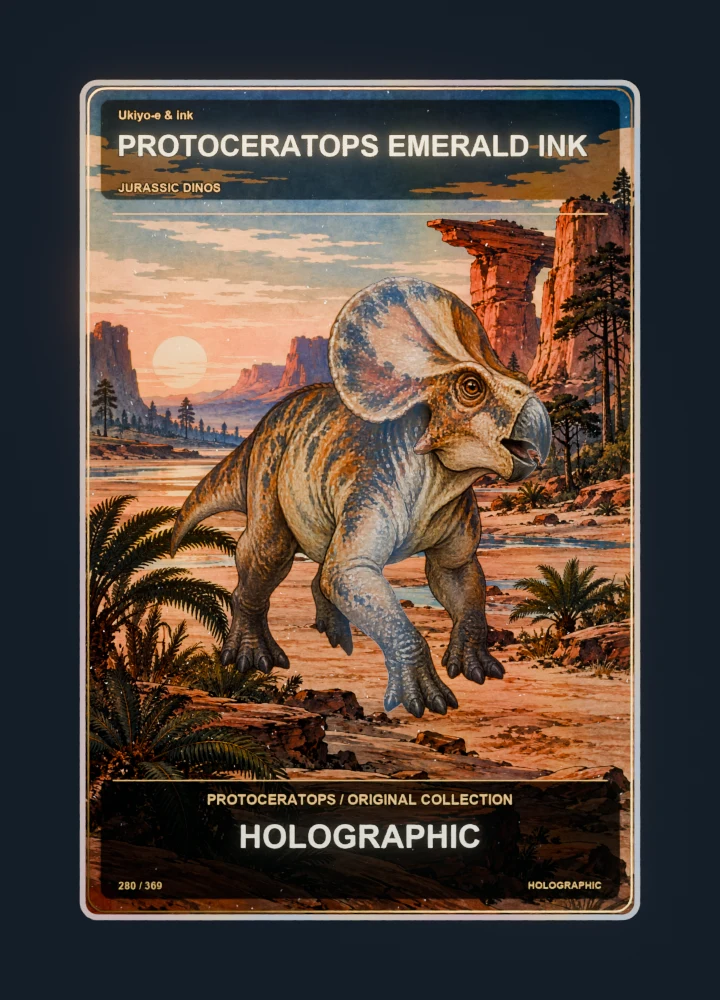Protoceratops ukiyo-e & ink collectible card with holographic foil