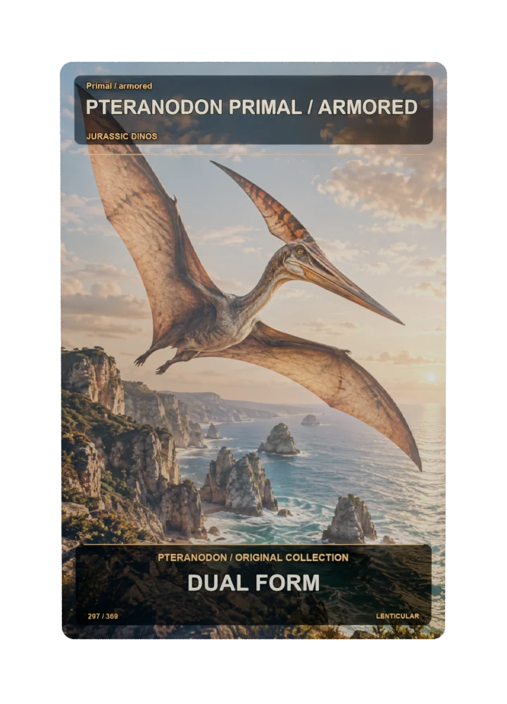 Pteranodon primal / armored collectible card with two angle-dependent artwork states