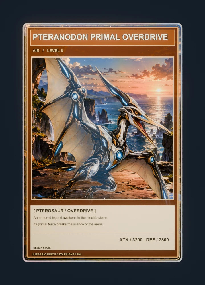 Pteranodon anime battle collectible card with holographic foil