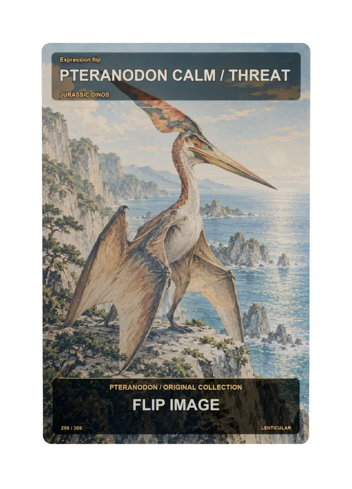 Pteranodon expression flip collectible card with two angle-dependent artwork states