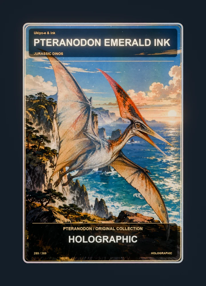 Pteranodon ukiyo-e & ink collectible card with holographic foil