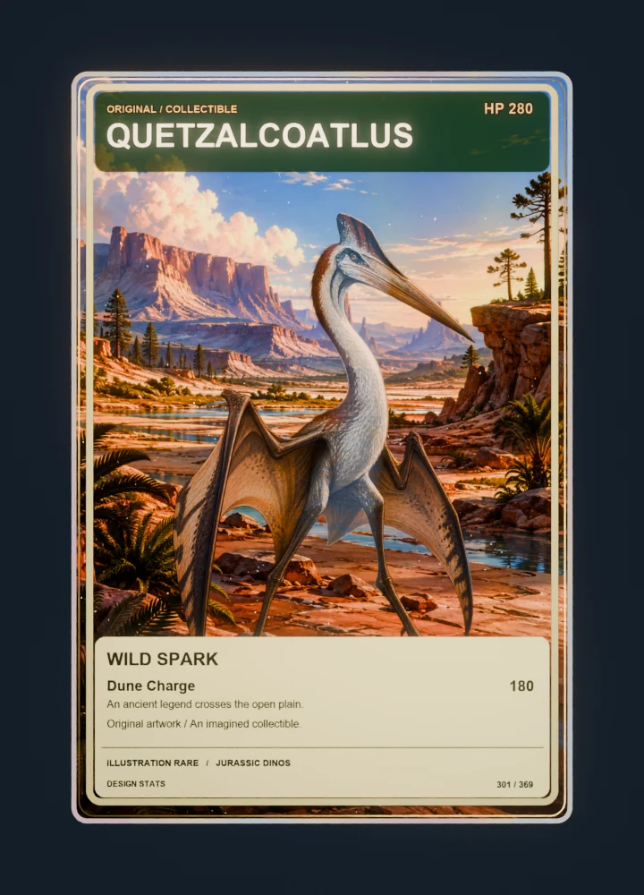 Quetzalcoatlus full-art collection collectible card with holographic foil