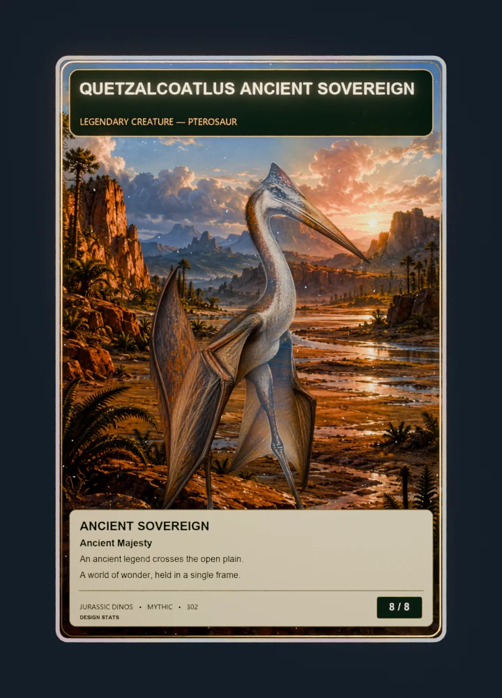 Quetzalcoatlus fantasy oil painting collectible card with holographic foil