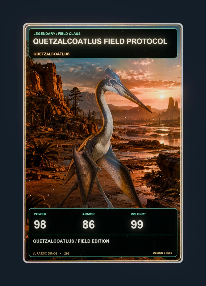 Quetzalcoatlus realistic 3d game collectible card with holographic foil