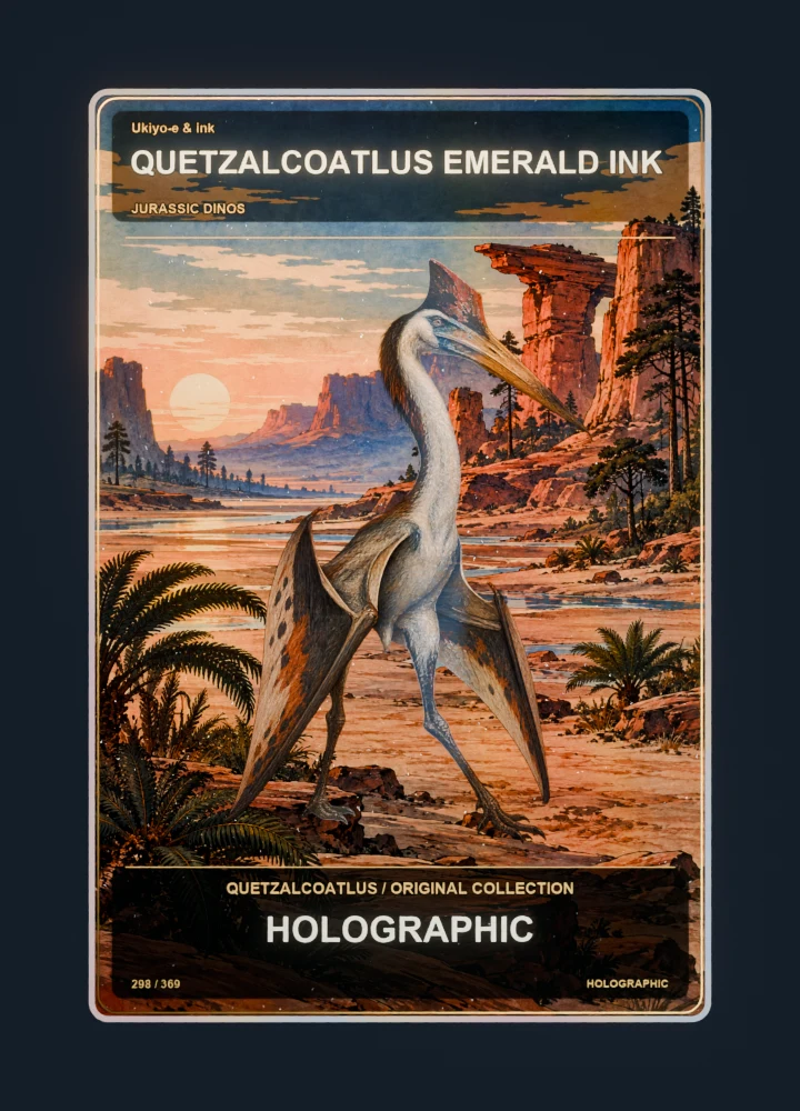 Quetzalcoatlus ukiyo-e & ink collectible card with holographic foil