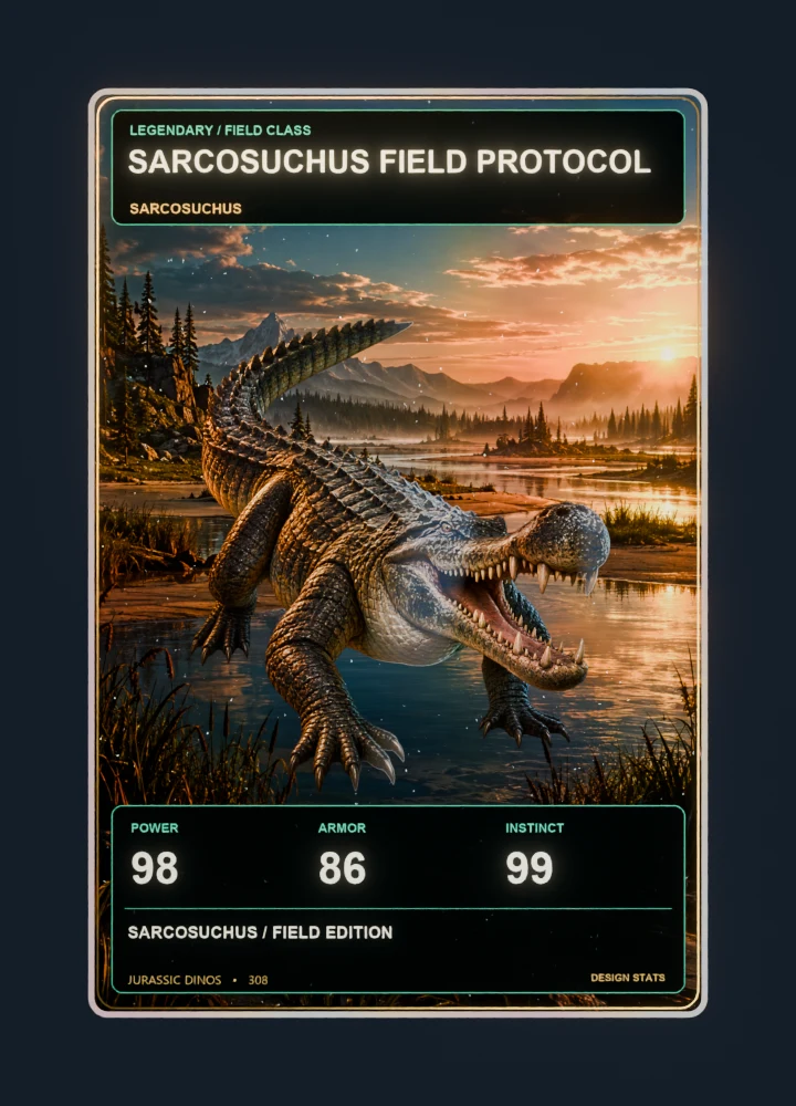 Sarcosuchus realistic 3d game collectible card with holographic foil