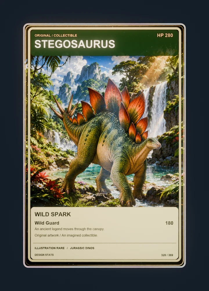 Stegosaurus full-art collection collectible card with holographic foil