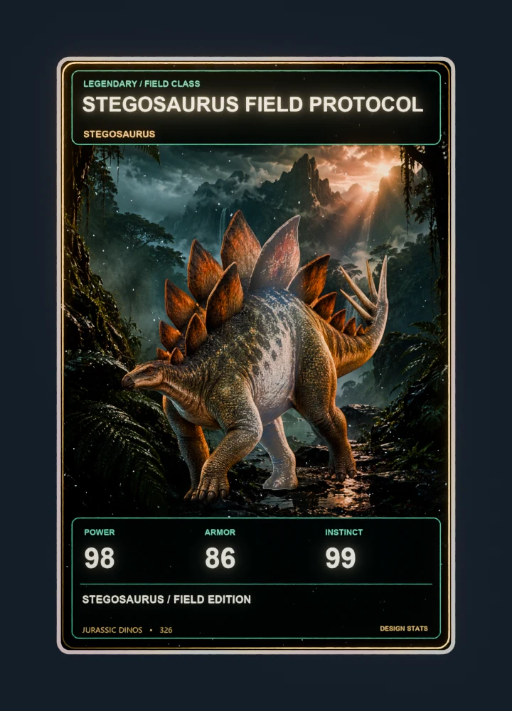 Stegosaurus realistic 3D game holographic representative card