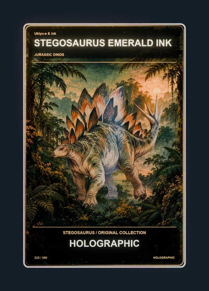 Stegosaurus ukiyo-e & ink collectible card with holographic foil