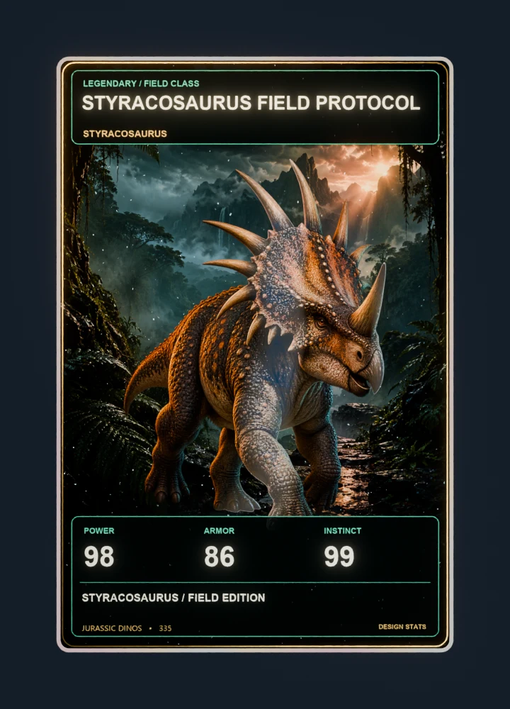 Styracosaurus realistic 3d game collectible card with holographic foil