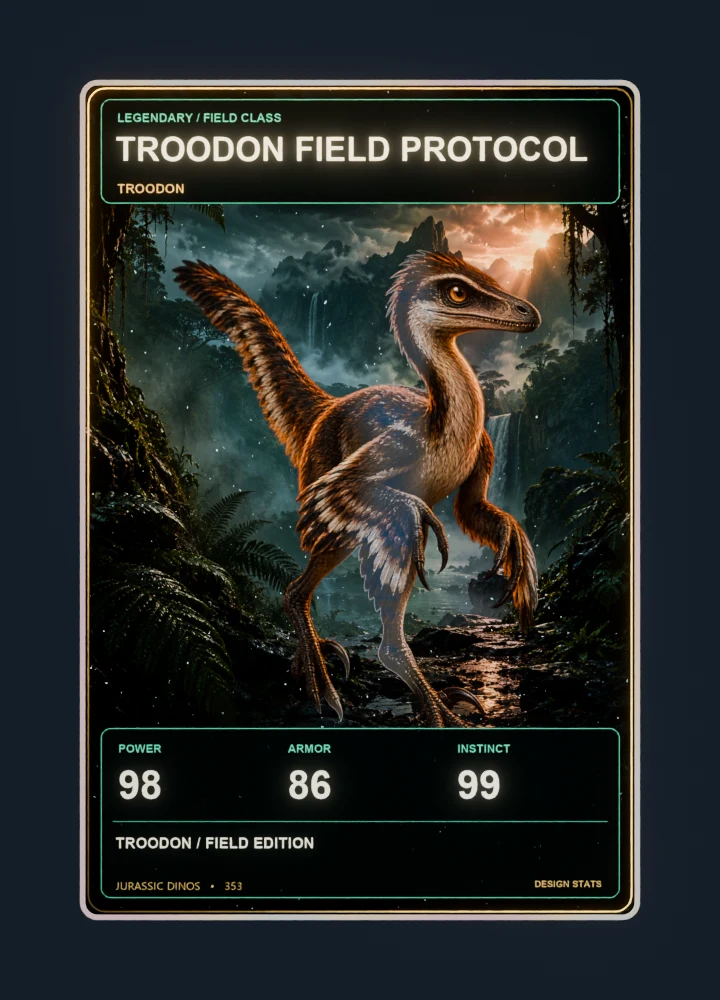 Troodon realistic 3D game holographic representative card