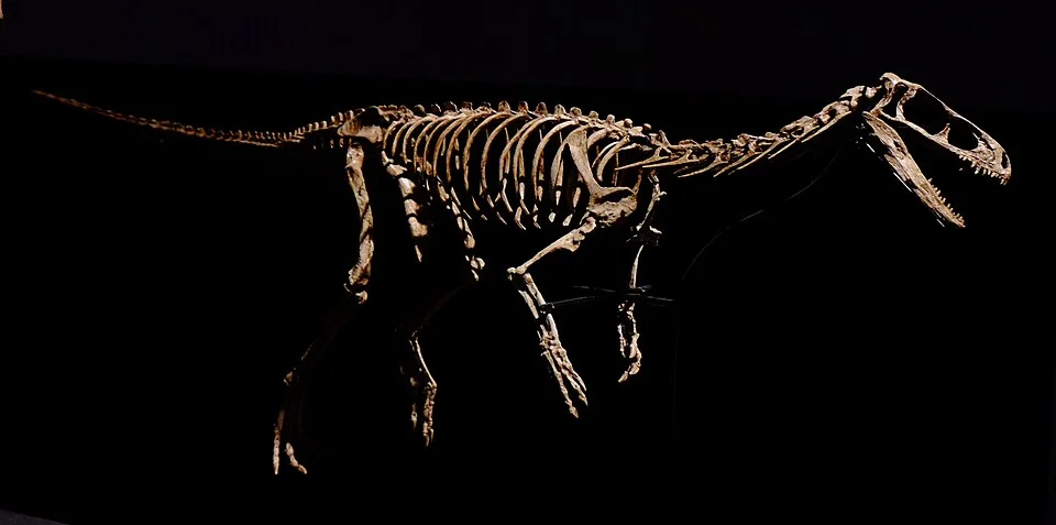 An Eodromaeus skeletal mount shows a small early dinosaur with long hind limbs and a balancing tail