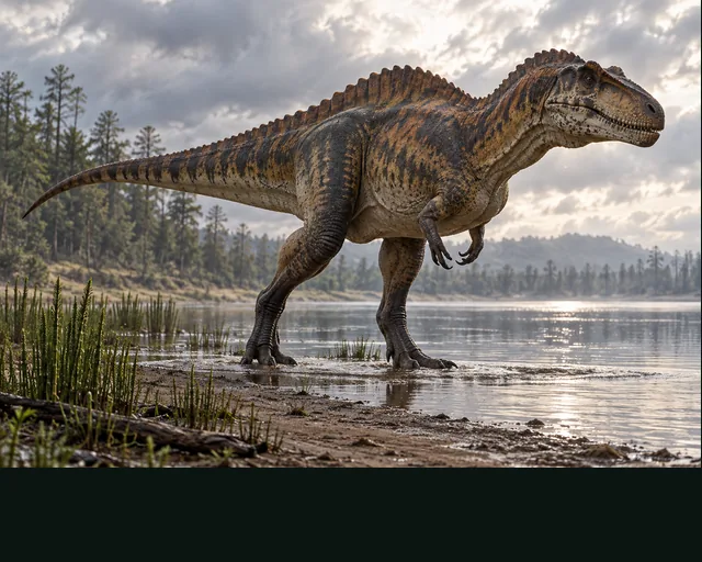 Acrocanthosaurus in a prehistoric landscape — AI-generated artistic interpretation