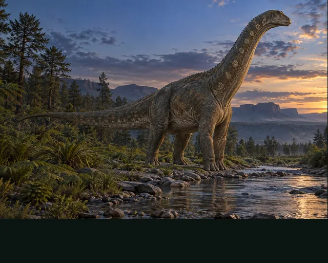 Alamosaurus in a prehistoric landscape — AI-generated artistic interpretation