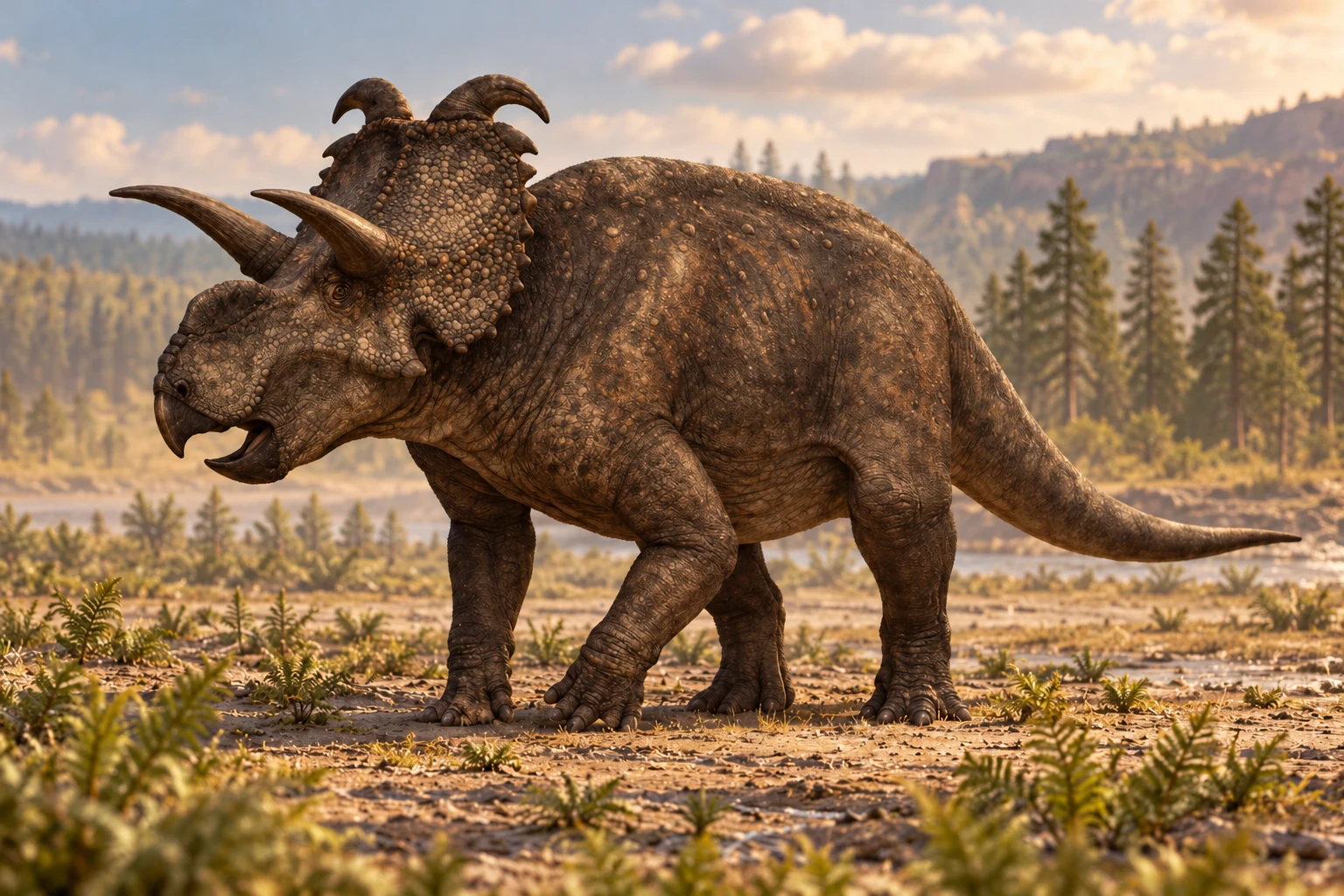 Albertaceratops — AI artistic reconstruction following the credited complete-body reference
