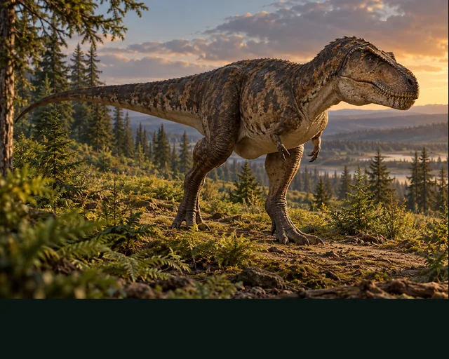 Albertosaurus in a prehistoric landscape — AI-generated artistic interpretation