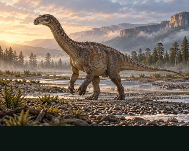 Antetonitrus in a prehistoric landscape — AI-generated artistic interpretation