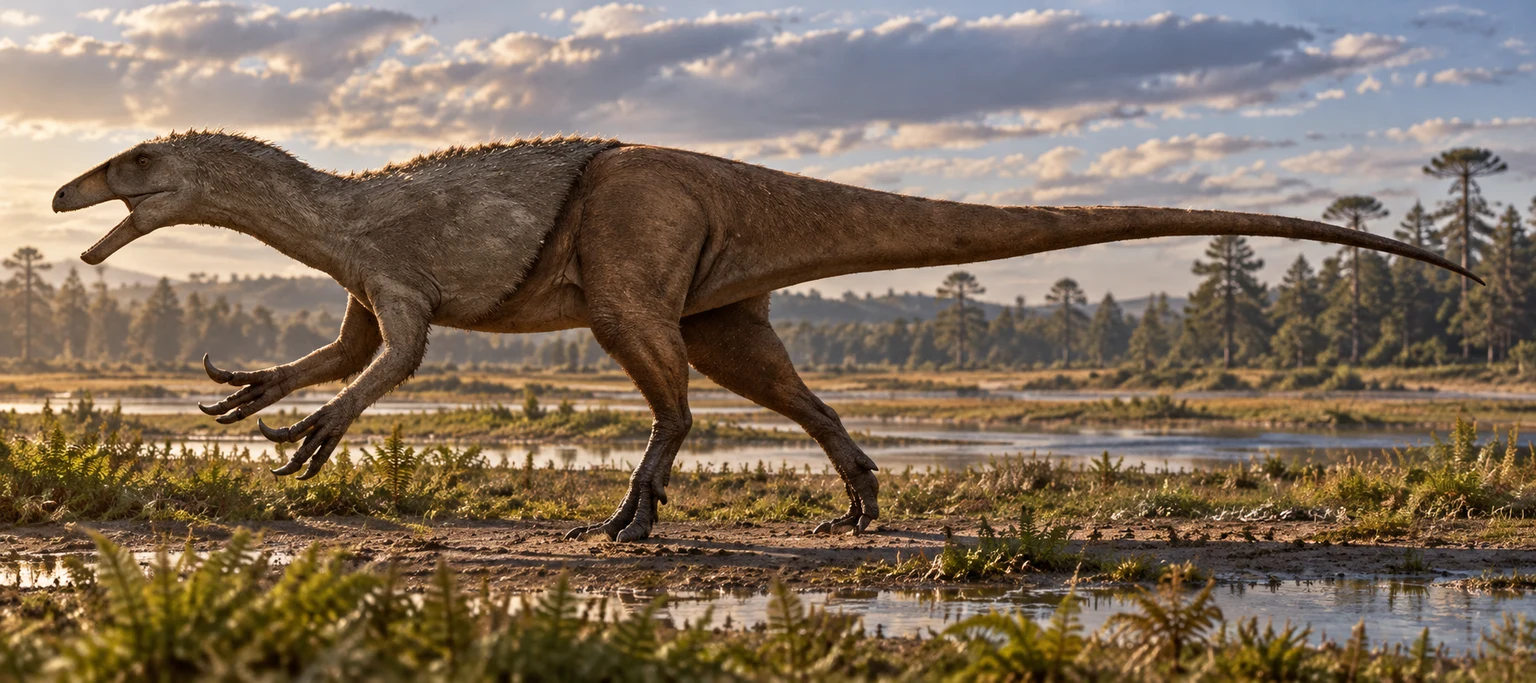 Aoniraptor — AI artistic reconstruction following the credited complete-body reference