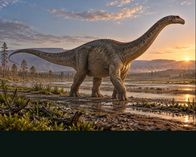 Apatosaurus in a prehistoric landscape — AI-generated artistic interpretation