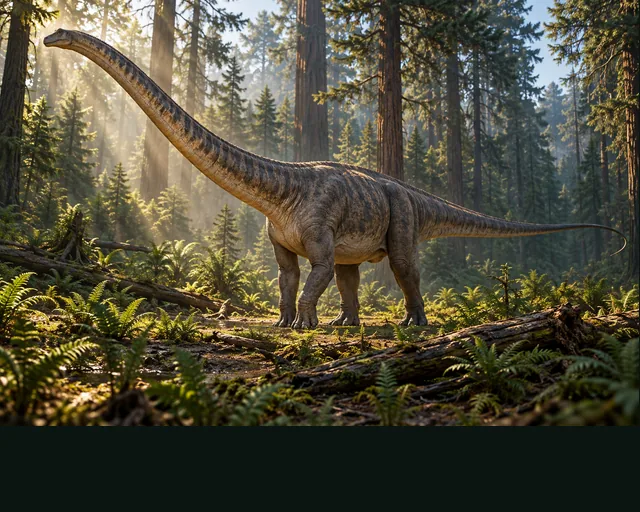 Barosaurus in a prehistoric landscape — AI-generated artistic interpretation