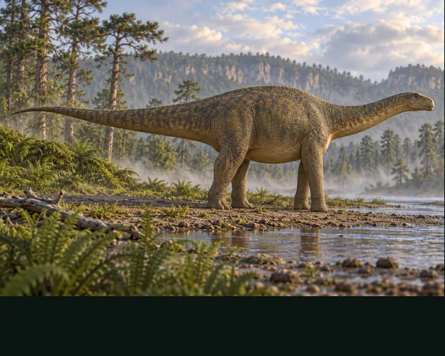 Artistic reconstruction of Bonitasaura in a prehistoric landscape