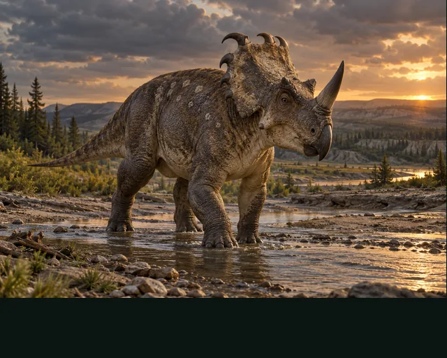 Centrosaurus in a prehistoric landscape — AI-generated artistic interpretation