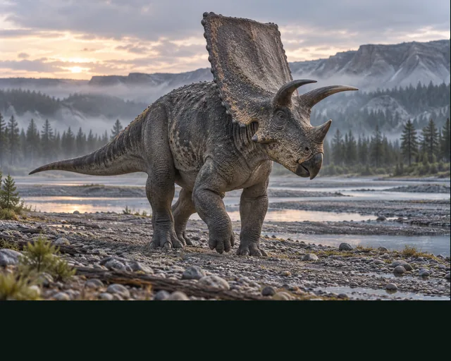 Chasmosaurus in a prehistoric landscape — AI-generated artistic interpretation