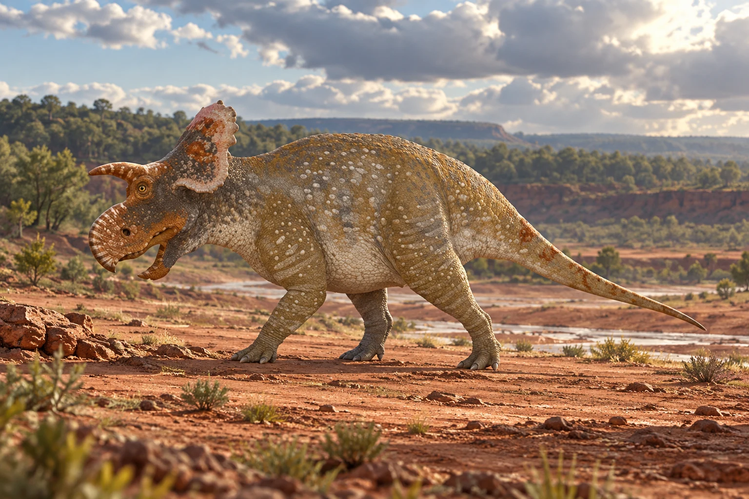 Crittendenceratops — AI artistic reconstruction following the credited complete-body reference