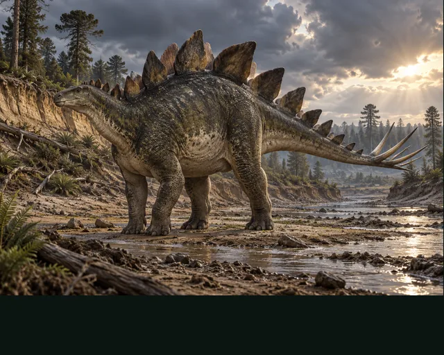 Dacentrurus in a prehistoric landscape — AI-generated artistic interpretation