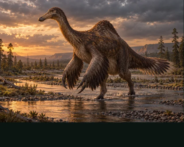 Deinocheirus in a prehistoric landscape — AI-generated artistic interpretation
