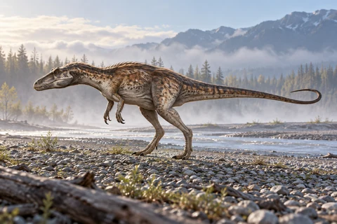 Deltadromeus — AI artistic reconstruction following the credited complete-body reference