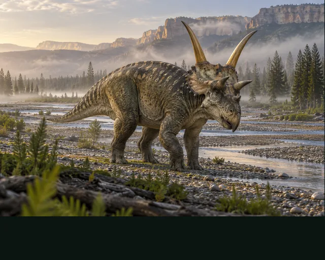 Diabloceratops in a prehistoric landscape — AI-generated artistic interpretation