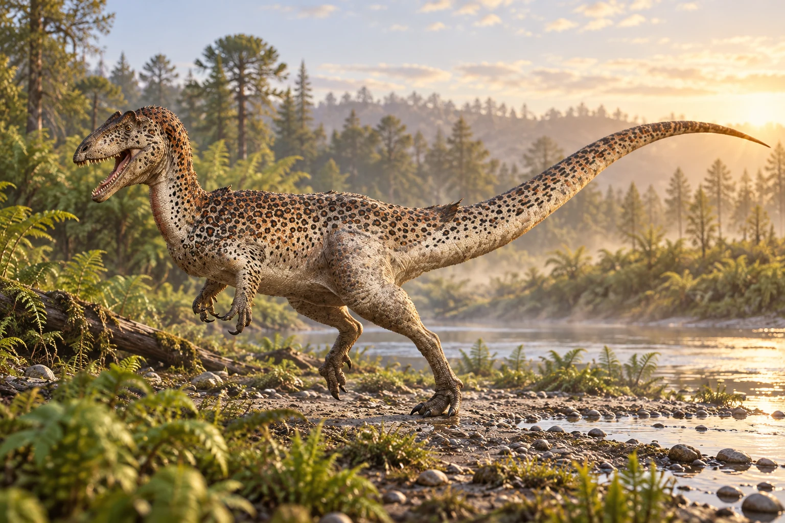 Dracovenator — AI artistic reconstruction following the credited complete-body reference