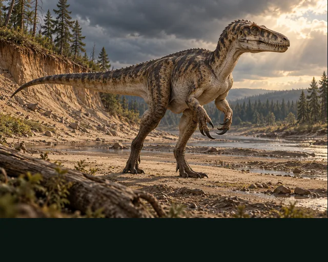 Dryptosaurus in a prehistoric landscape — AI-generated artistic interpretation