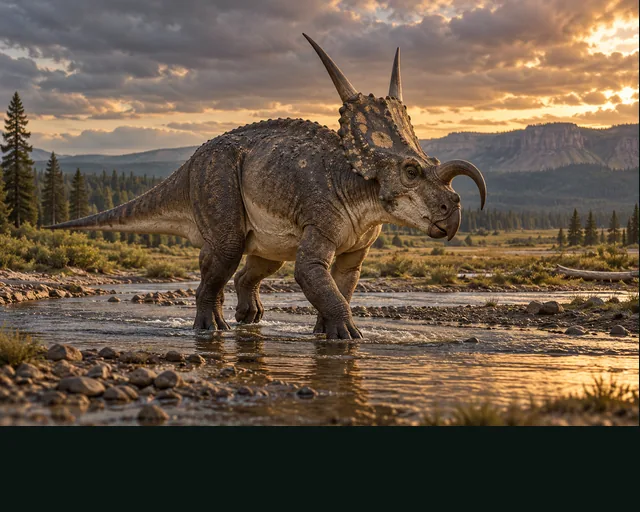 Einiosaurus in a prehistoric landscape — AI-generated artistic interpretation