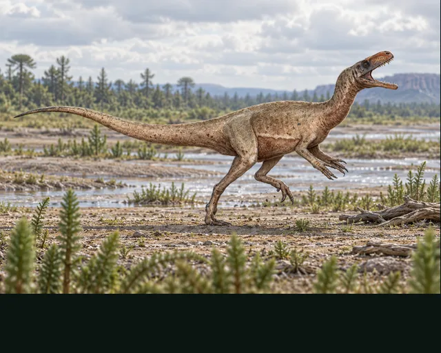 Artistic reconstruction of Eodromaeus in a prehistoric landscape