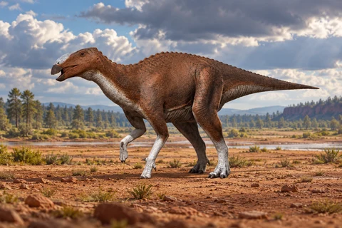 Eotrachodon — AI artistic reconstruction following the credited complete-body reference