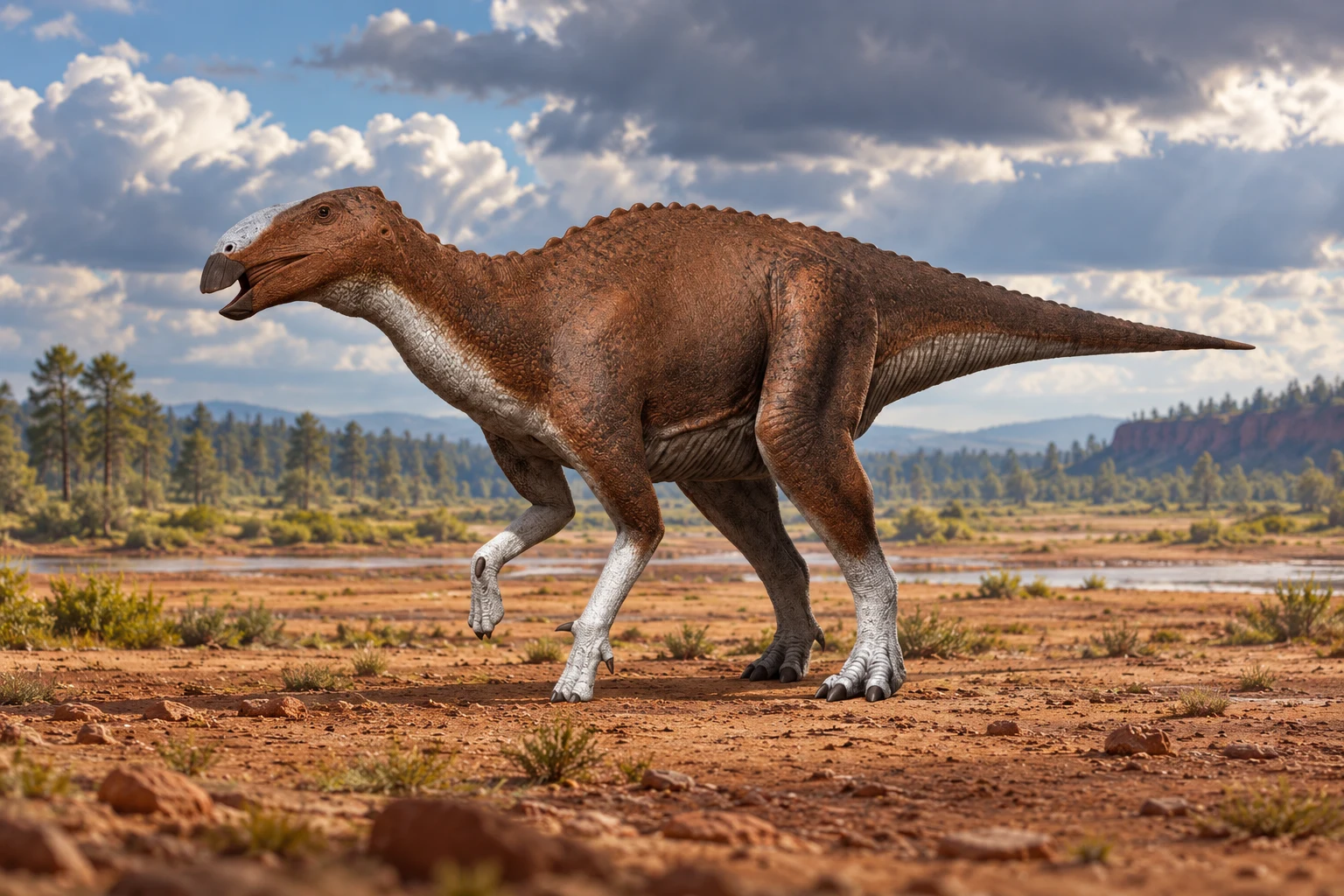 Eotrachodon — AI artistic reconstruction following the credited complete-body reference