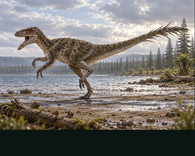 Artistic reconstruction of Eotyrannus in a prehistoric landscape